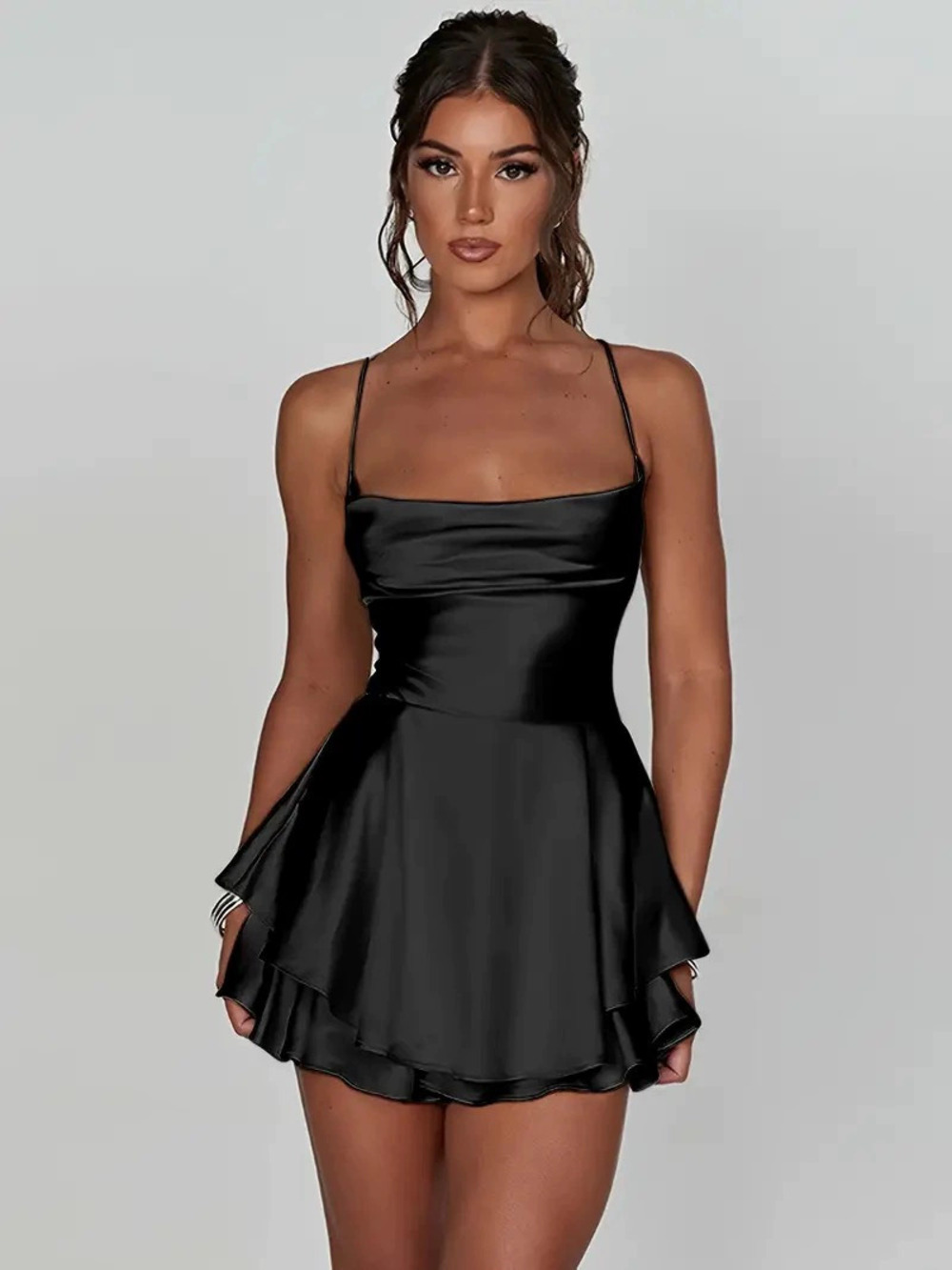 ZARA Sexy Deep Backless Halter Satin Spaghetti Strap Dress